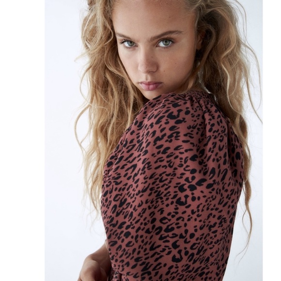 New Zara Leopard Print Ruched Ruffle Mini Dress - Picture 9 of 13